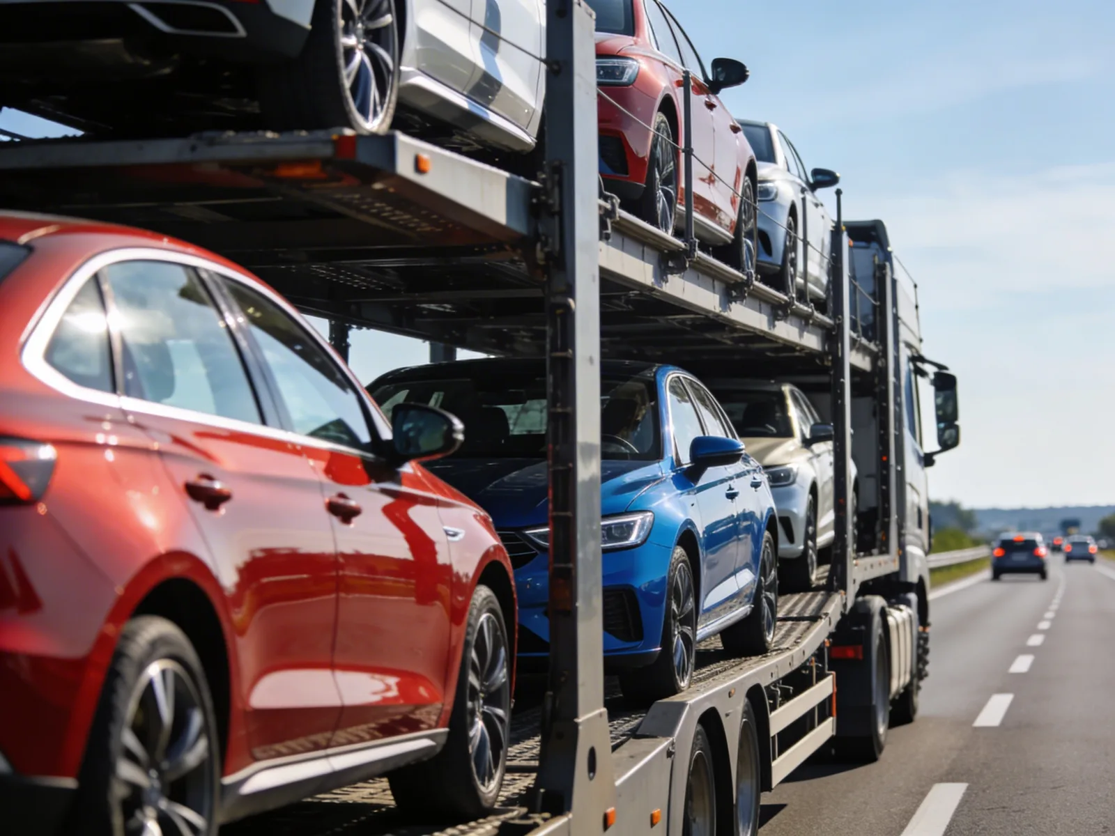 Kamion transporti që mbart automjete udhëtarësh — specializimi i ALB Logistics