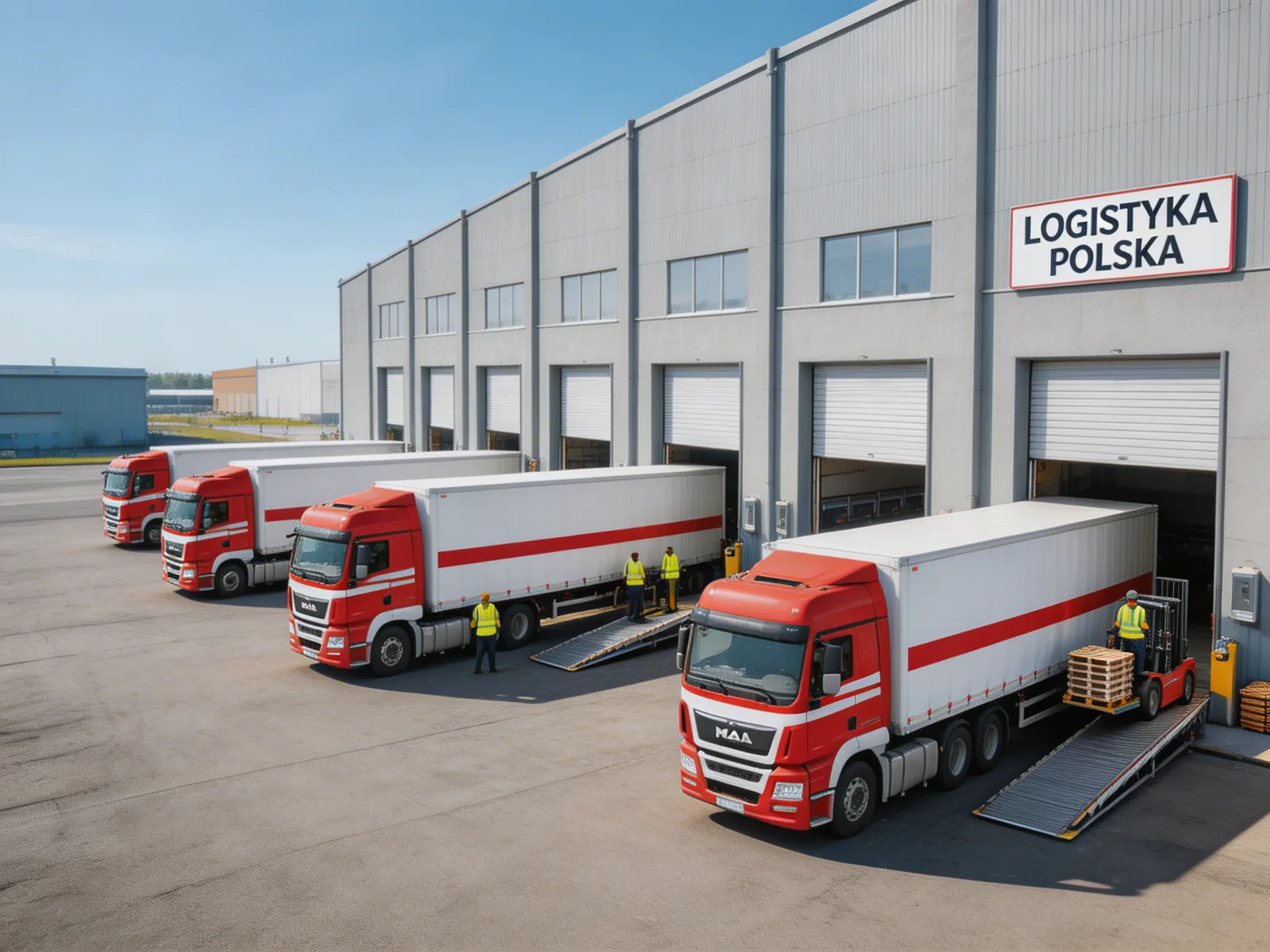 Flota e kamionëve të ALB Logistics pranë dokeve të ngarkimit